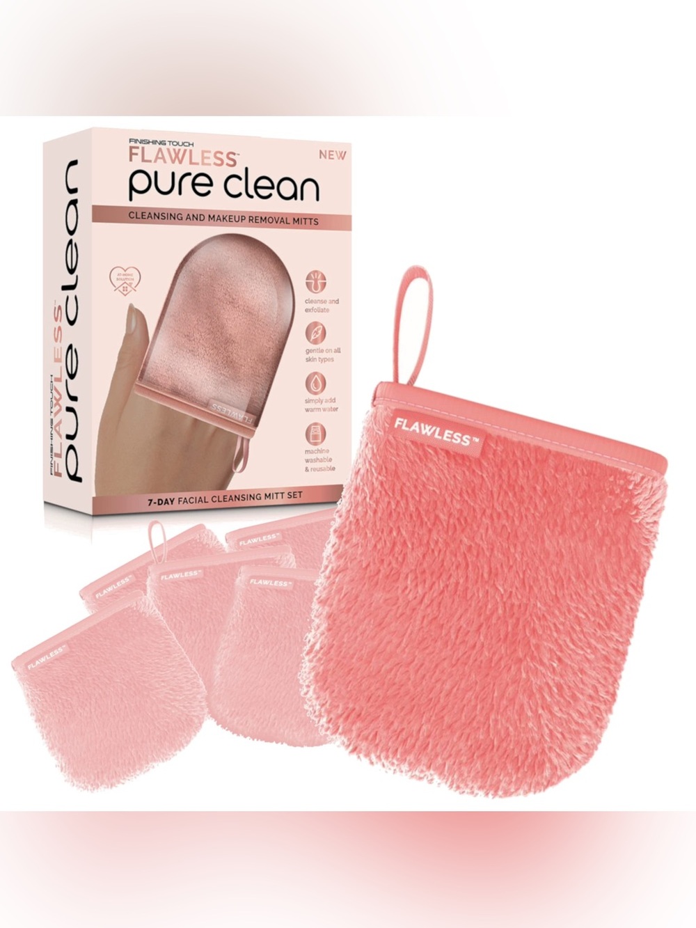 Flawless Pure Clean Facial Mitts - 7-Day Makeup Remover Cloth Set